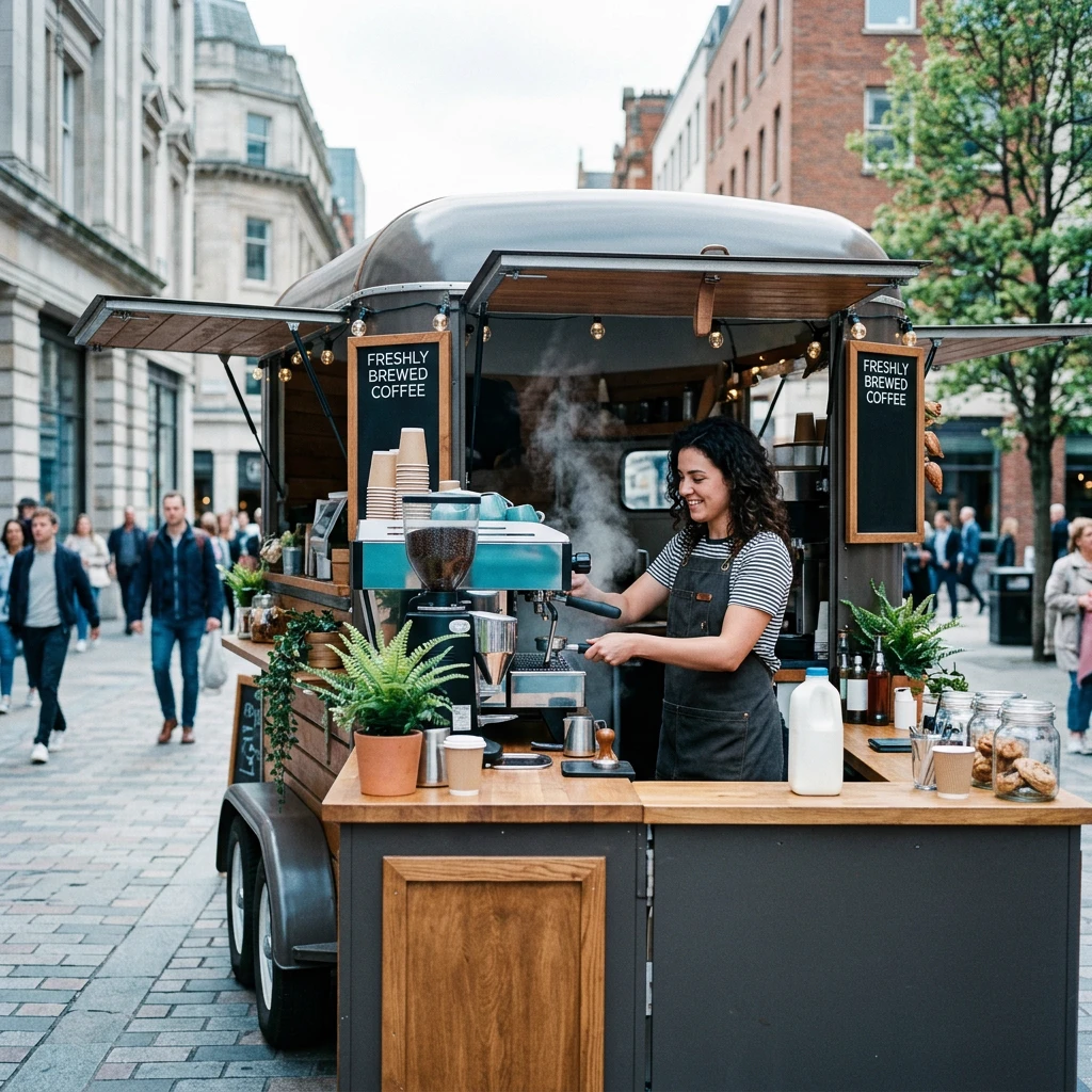 Barista pulling espresso at the Blum's Brew trailer